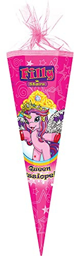 alles-meine.de GmbH Schultüte - Filly Pferd/Einhorn - Cassiopeia - 50 cm - rund - mit Tüllabschluß - Zuckertüte - mit/ohne Kunststoff Spitze - für Mädchen - Pferde/Einh..