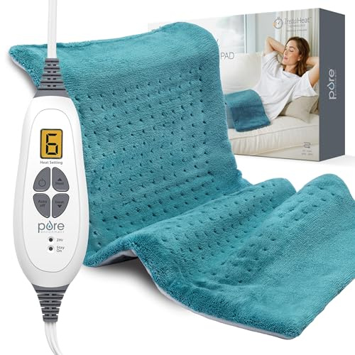 Pure Enrichment® PureRelief XL Heating Pad - 12 x 24 Electric Heating Pad for Back Pain & Cramps, 6 Heat Settings, Soft Machine Wash Fabric, Auto-Off & Moist Heat (Blue)