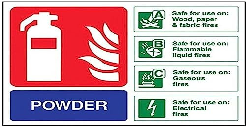 V Safety 11017AR-S Powder Id Fire Extinguisher Sign - Landscape - 200mm x 150mm - Self Adhesive Vinyl, Blue/Green/Red