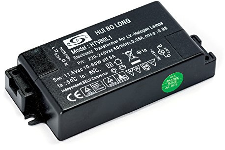 HUI BO Long HTV60L1 - Transformador electrónico (10-60 W, 12 V, halógeno, intensidad regulable)