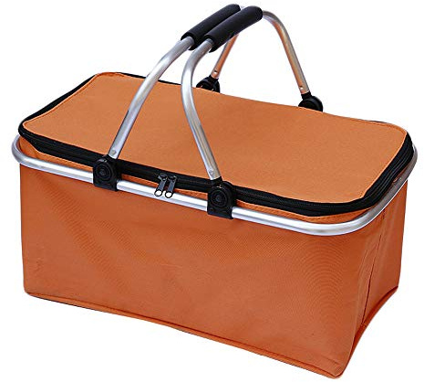 Grand panier de pique-nique isotherme - Sac isotherme réutilisable - Pliable - 30 l - Pour le camping, le sport, la plage, les voyages - Orange