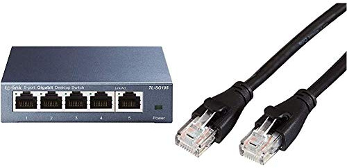TP-Link TL-SG105 Switch Ethernet Gigabit 5 Ports Metallique 10/100/1000 Mbps (Vitesse jusqu'à 2000Mbps) - Garantie à Vie & Amazon Basics Câble réseau Ethernet RJ45 catégorie 6-4,2 m