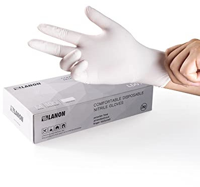 LANON 3 Mil Nitrilhandschuhe, Einweghandschuhe Lebensmittelecht, Silikonfrei, Puderfrei, Latexfrei, Weiß, 100 Stück, S