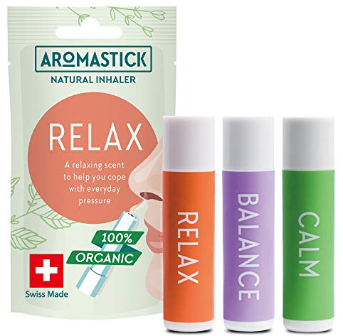Aromatherapy Nasal Inhaler [Swiss Made] Organic Essential Oils Set Diffuser [ Portable Aromatherapy Stick] (3pcs Stress Relieving Pack (Relax, Balance, Calm))