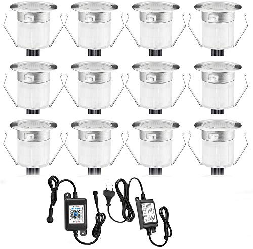 SUBOSI 10er Bluetooth Smart Dimmbar 0.6W Warmweiß Kaltes Weiß, Weiß 3 in 1 LED Bodeneinbauleuchten 3000k-6000k Einbaustrahler, Ø30mm IP67 Wasserdicht LED Einbaustrahler Außen, timing function