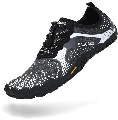 SAGUARO Barefoot Shoes Men Wide Toe Box Minimalist Trail Runner Sneakers Mens Fitness Gym Shoe FastⅠSize US 9.5 Women/7.5 Men White