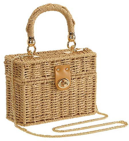 So'each Women's Handbag Wicker Square Crossbody Rattan Bag Boho Crossbody Bag Beige