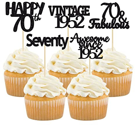 Gyufise 30Pcs Vintage 1955 Cupcake Toppers Awesome Since 1955 Cake Decorations Cheers to 70 Fabulous Seventy Cupcake Picks 70th Birthday Wedding Anniversary Party Cake Decorations Supplies Black