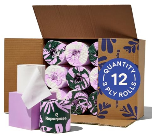 Repurpose 100% Bamboo Toilet Paper, 3-Ply, Tree-Free, Plastic-Free, FSC Certified, Septic Safe, Fast Dissolving, RV-Friendly, 12 Rolls (300 Sheets/Roll), No Fragrance/Dyes