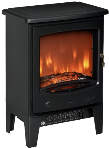 HOMCOM Chimenea Eléctrica Portátil de 900/1800W con Efecto de Llama Termostato Ajustable y Protección Sobrecalentamiento hasta 20 m² 39x26x54,8 cm Negro