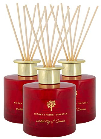 Nicola Spring Wild Fig & Cassis Scented Reed Diffuser - 200ml - Pack of 3 - Aromatherapy 6 Sticks Air Freshener Home Fragrance Diffuser Fragrant Gift Set for Kitchen, Bathroom, Home