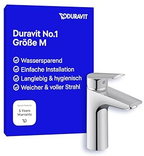 Duravit No.1 Waschtischarmatur, Größe M (Auslauf Höhe 117 mm), Wasserhahn Bad, Waschbecken Armaturen, Chrom