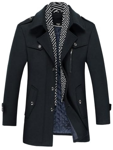 Allthemen Trench Corto Invernale da Uomo Trench di Lana Cappotto Spessa e Sottile Soprabito Parka Giacca a vento Giacca con risvolto blu navy L