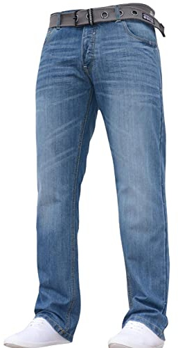 Crosshatch Mens Straight Leg Fashion Jeans Trousers Regular Fit Stylish Branded Denim by JeanBase Mid Blue 36W X 32L