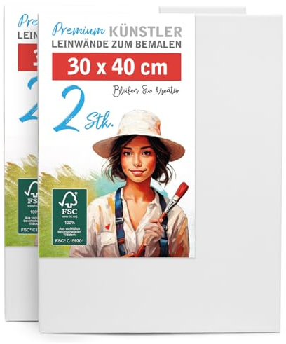 2er-Set Leinwand zum Bemalen 30x40cm groß - 100% Baumwolle 280g/m², 2-fach grundiert, FSC® Holz-Keilrahmen 17mm, für Acrylfarbe, Aquarell, Öl & Gouache