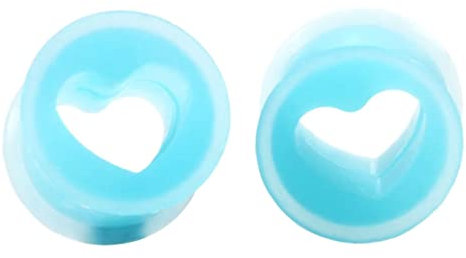 Lieson Flesh Tunnel Plug, 2 Stück Silikon Ohr Tunnel Hohl Herz Blau 16mm Flesh Tunnel Blau