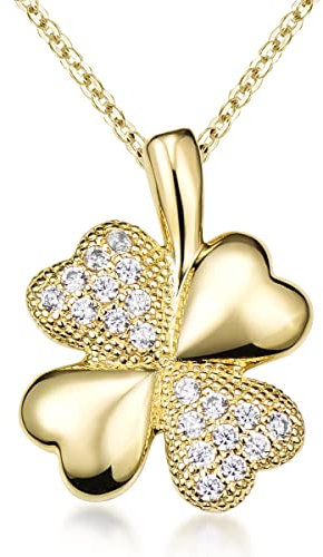 Materia Kleeblatt Anhänger Gold Kette Silber 925 vergoldet 50cm KA-309-Gold_K61-50cm