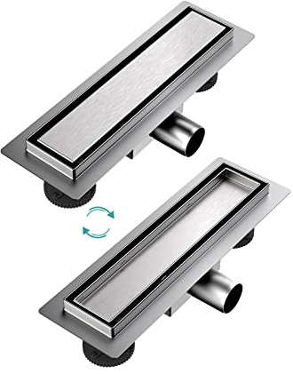 EMKE Duschrinne 30cm Edelstahl Befliesbar Komplettset Bodenablauf Dusche Siphon mit Geruchsstop und Haarsieb Randablauf, Duschablauf Ablaufrinne Dusche Doppelseitige Duschabfluss für Badezimmer