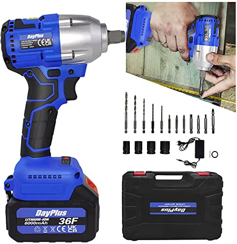 AUTOFU Cordless Impact Wrench Brushless, Battery Impact Wrench Electric Drill Screwdriver Tool with 2X Batteries and Charger, 1/2 Drive, 420Nm High Torque, Includes 4 Socket Set and 12 Drills