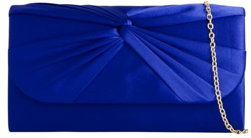 Clutch aus Satin, plissiert, für Braut, Abschlussball, Hochzeit, Abend, Party, Handtasche, königsblau, medium