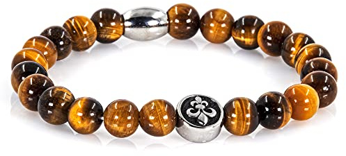 Bracciale Occhio Di Tigre Bracciale Con Perline Classe A+ Giglio Fiorentino Argento 8mm Acciaio Inossidabile