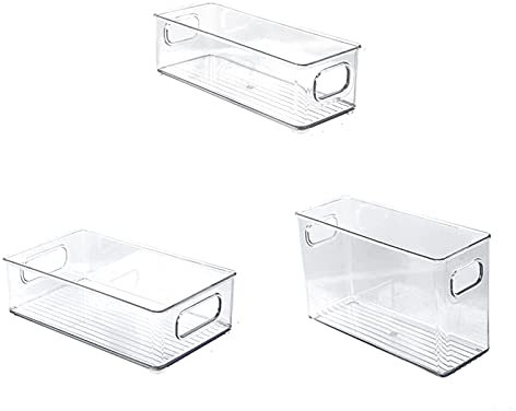 PEPDRO Clear Réfrigérateur Organisateur Binques avec poignées Clear Pantry Plastique Clair Plastique Distributeur de denrées alimentaires en conserve Classified Boîte de rangement Organiseurs de tiroi
