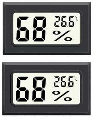 JEDEW 2-Pack Hygrometer Gauge Thermometer Indoor/Outdoor, Mini Digital Temperature Humidity Meter Tester for Humidifiers Greenhouse Reptile Plant Humidors (℃) (Rectangle-2)