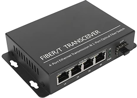 Convertisseur de Média Ethernet, emetteur recepteur Fibre Optique, Convertisseur de Média Fibre SFP vers RJ45, Convertisseur Fibre vers Ethernet Port RJ45 10/100 Mbps, 1 Port Optique 4 Ports