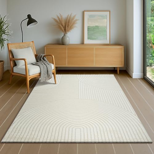the carpet Everest - Moderner Kurzflor Teppich Hoch-Tief-Struktur, 3D-Effekt, weiche Oberfläche und hohe Flordichte, ideal für Wohnzimmer & Schlafzimmer, Creme, 140 x 200 cm