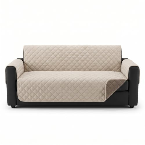 INTRECCI Copridivano 2 Posti Trapuntato | Antimacchia, Bicolore, Reversibile | Colore: Panna/Tortora