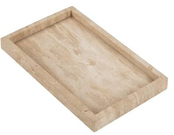WORHE Kosmetiktablett aus italienischem Travertinstein für Schmuck, Parfüm, Make-up, Kerzen, dekorative Tabletts aus natürlichem Marmor für Küchenaufbewahrungs-Organizer Heimdekoration, Beige WH020