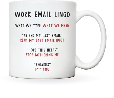 Funny gifts for work colleague gifts for women or men, funny mugs for women, novelty mug silly gifts, work bestie gifts, funny leaving gifts (Work e-mail lingo)