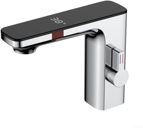 SPORTARC Smart Sensor Waschtischarmatur Badezimmer-Waschbecken-Sensorarmaturen Digitalanzeige Warm- und Kaltwasser-Mischbatterie berührungsloser automatischer Wasserhahn 1,27 cm 1/2 Zoll Chrom
