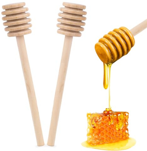 HANSGO 2PCS Wooden Honey Mixing Stirrer, 8 Inch Honey Dipper Sticks Long Handle Honeycomb Stick for Collecting Dispensing Drizzling Jam, Wedding Gifts & Party Favors