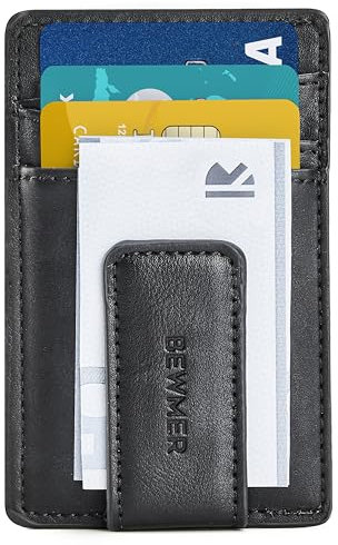 BEWMER Porta Carte di Credito da Donna e Uomo con Molletta Fermasoldi | Portafoglio Uomo Piccolo in Ecopelle di Alta Qualità Contiene Fino a 8 Carte | Con Clip Magnetica per le Banconote
