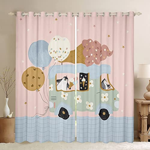 Tende per finestre a forma di pinguino carino, trattamenti per finestre con autobus e palloncini, tende per finestre per bambini, ragazzi e ragazze, decorazione per camera da letto, set da 2 pannelli,