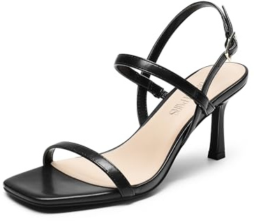 DREAM PAIRS Women's Slingback Heel Strappy Sandals,Black,6.5