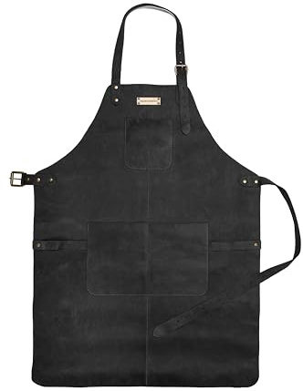 DRAKENSBERG 'Bob' - Delantal de piel para hombre, para barbacoa y barbacoa, hecho a mano, Vintage Black, Talla única
