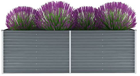 Chaduof Garten-Hochbeet, Pflanzkübel, Kräuterbeet, Hochbeete-kit, Schneckenzaun, Pflanztrog, Pflanzgefäße, Pflanzfolie Für Hochbeet,Teichbecken, Verzinkter Stahl 240x80x77 cm Grau