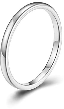 Lieson Wolfram Ring Verlobung, Dünn 2MM Poliert Stapelring Freundschaftsringe Eheringe Hochzeitsringe Partnerringe für Herren Damen Silber Gr.62 (19.7)