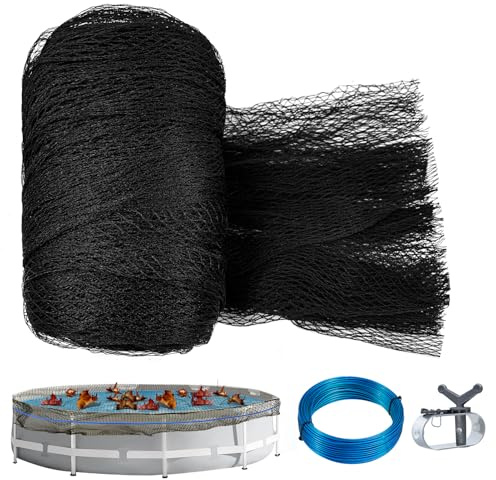 18 Feet Round Leaf Net Pool Cover Mesh Swimming Pool Covers with Rope & Winch Mesh Winter Pool Cover Pool Safety Net Cover for above Ground Pool Keeps Leaves Out