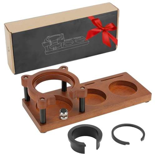 Mucek Tamperstation 58mm, Tamper Station 51~58mm Holz für Barista Zubehör, Coffee Tamperstation Holz mit Silikonkissen, für Coffee Tamperstation Siebträger Hohler Stil verstellbar Walnut