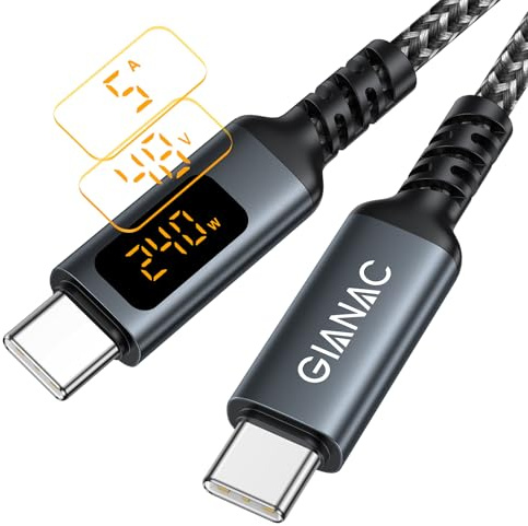 240W Câble USB C LED [2M] PD 48V/5A Câble de Charge rapide vers USB C avec puce E-Mark pour iPhone 15, iPad, MacBook,Galaxy, Huawei,Tablette Google