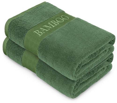 Lions Bamboo Towels - Green Bath Sheets Pack of 2 - (80 x 140 cm), 60% Bamboo 40% Cotton, Extra Large Bath Sheet Towels, Super Soft Quick Dry Water Absorbent
