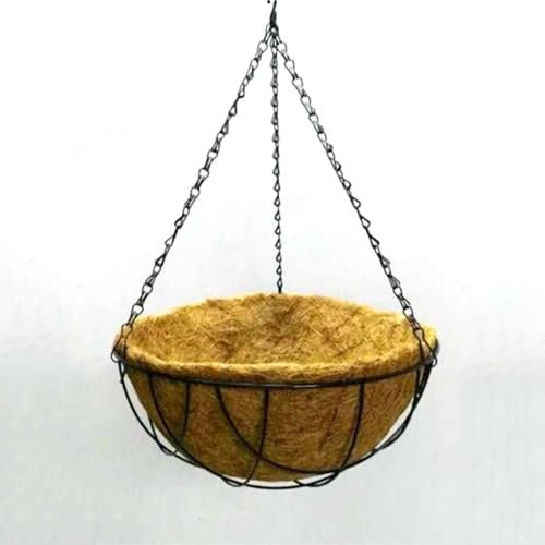 Leapiture Metall Hängande Planteringskruka Blomkruka Halv Rund Tråd Planthållare Hängande Planteringskrukor Plantekorg med Kedja för Veranda Trädgård Balkong Dekoration (14in Dia 35cm Height)