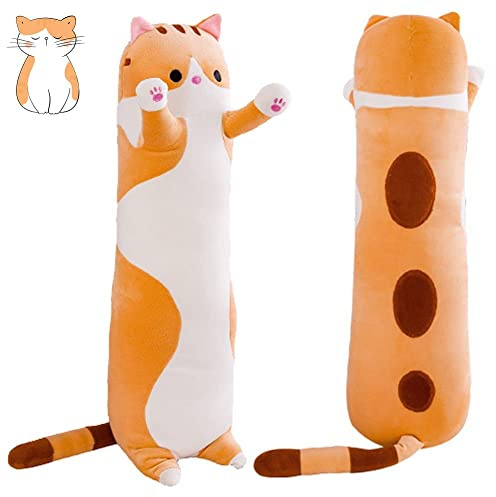 Sausudols Peluche Coussin Long Chat 70 cm - Peluche Chat Coussin Doux - Jouet en Peluche Cadeau pour Anniversaire, Noël et Saint-Valentin - Jaune