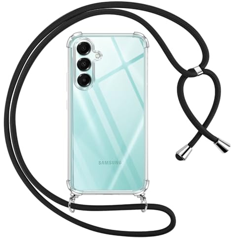 Pnakqil handyband für Samsung Galaxy A16 5G Hülle mit Band, Transparent Weich Silikon mit Kordel Necklace Schnur Anti-Fall Bumper Schutzhülle Case Kompatibel mit Samsung A16 5G 6.7, Schwarz