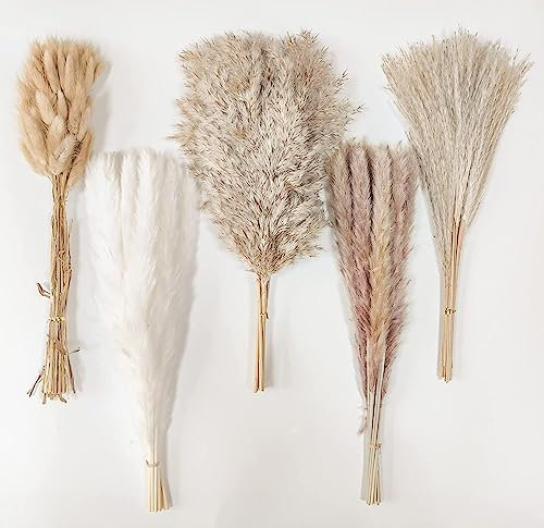 HanYun 115 PCS Natural Dried Pampas Grass Bouquet, 45 cm, White, Brown, Boho Table Decor, Wedding, Indoor, Special Events