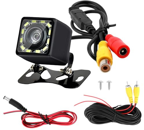 Car Backup Camera with 12 LED Night Vision IP67 Waterproof HD Rear View Camera, 170° Wide Angle Starlight Camera for Vans Suitable for Cars Trucks Vans SUV RVs Caravans