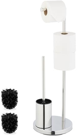 Relaxdays WC Garnitur, Edelstahl, HxD 68 x 22 cm, stehender Klopapierhalter, Toilettenbürste mit Bürstenhalter, Farbwahl | stehender Klopapierhalter, Toilettenbürste mit Bürstenhalter